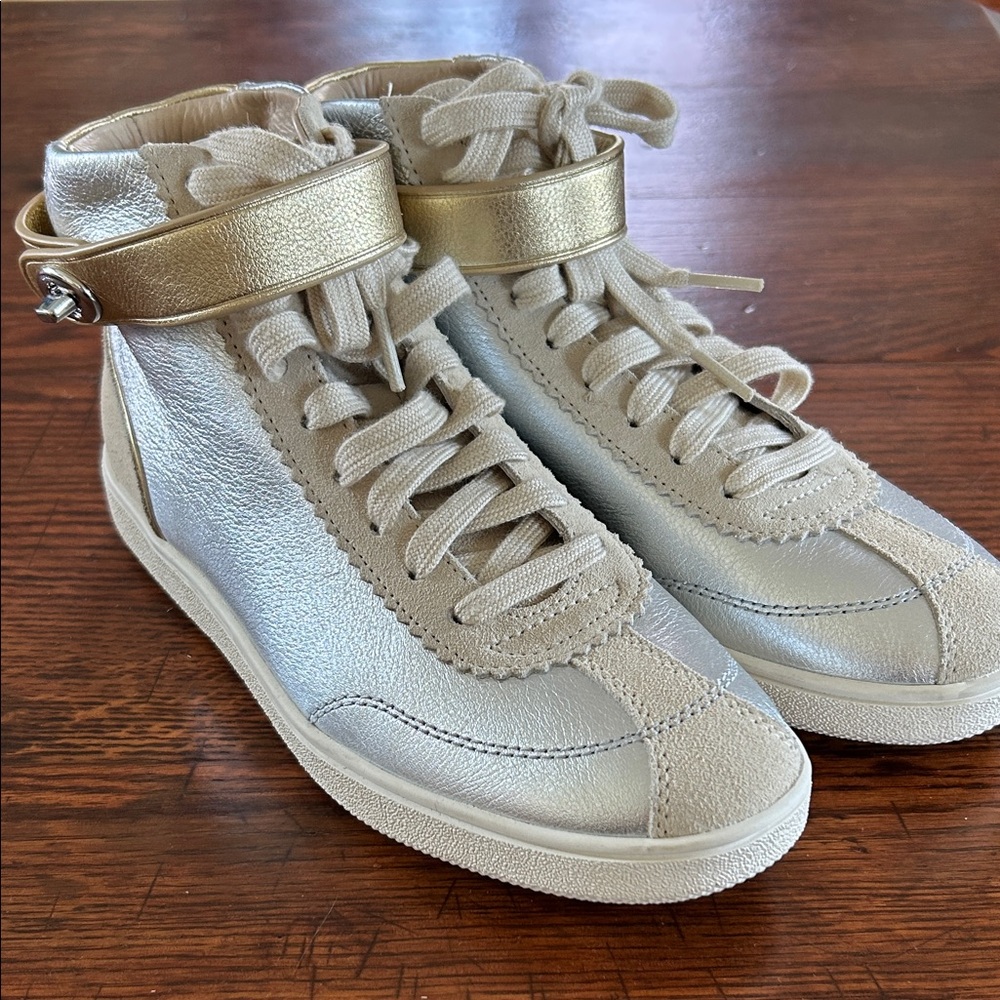 Coach Silver and Gold High-Top Sneakers